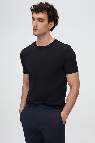 Twn Πλεκτό μπλουζάκι Slim Fit Navy Blue Rayon