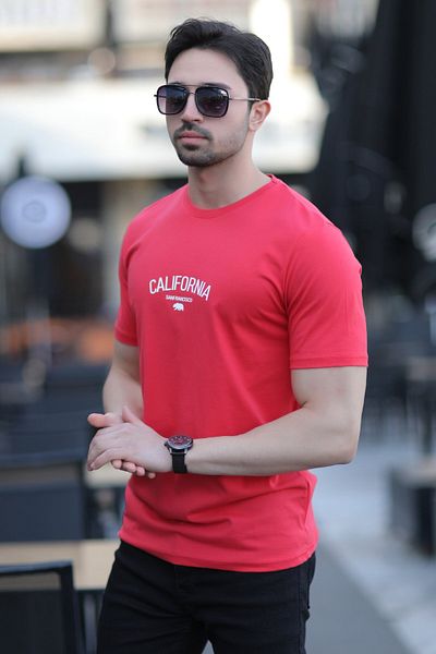 JB John Borners Tricou pentru bărbați cu decolteu California cu imprimeu prin injecție roșu - 2020-2
