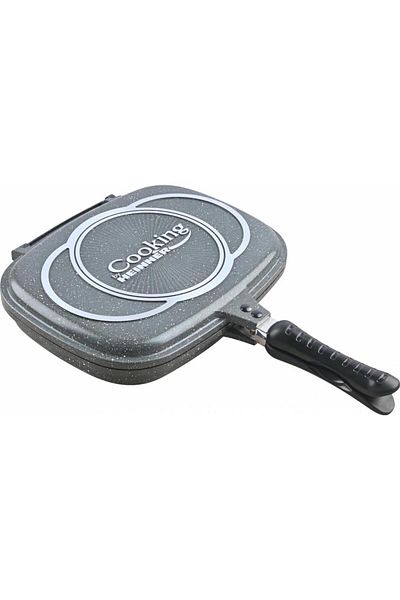 Heinner RECTANGULAR DOUBLE GRILL PAN, ALUMINUM, 32x24x7.5 CM, EASY COOK GRAY, COOKING BY HEINNER