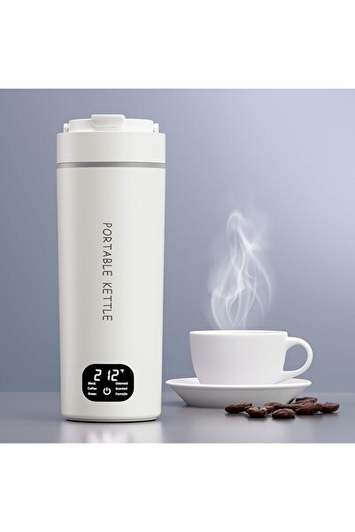 BLEKSY Fierbător portabil, BLEKSY®, termos electric, oțel inoxidabil, afișaj LCD, presetări de temperatură, alb