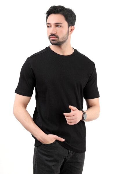 JB John Borners Мъжка памучна тениска с кръгло деколте, черна - 25Y 2936