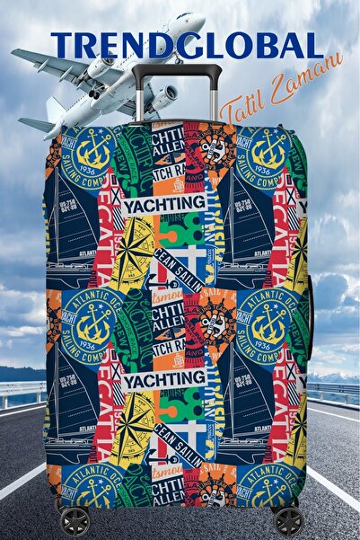 Trendglobal غطاء حماية لحقيبة السفر بنمط مختلط باللون الأزرق الداكن