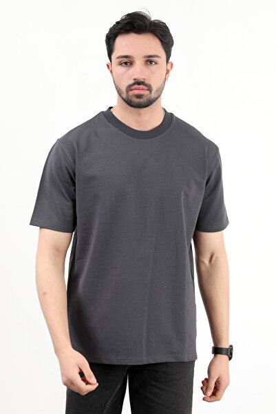 JB John Borners Мъжка памучна тениска с кръгло деколте, антрацит - 2610