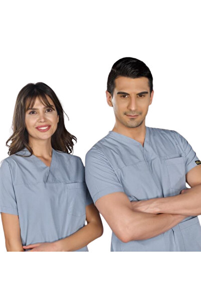 ÇİZGİ MEDİKAL DUMAN GRİ V Yaka Scrubs (Terikoton/İnce Kumaş) t200