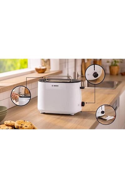 Bosch BOSCH MyMoment TAT2M121 Toaster, 2 slices, 950 W (White/Black)
