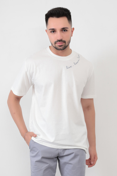 JB John Borners Ανδρικό λευκό μπλουζάκι με στάμπα "Live Love" κανονικής εφαρμ...