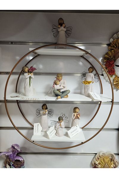 esdekor Wood Metal Round Three Section Wall Shelf White 45X45X13Cm
