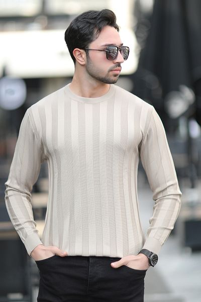 JB John Borners Men's Crew Neck Corded 100% Micro Flament Knitwear Mink - 1006