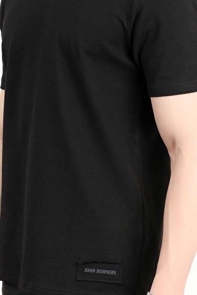 JB John Borners Ανδρικό μπλουζάκι με λαιμόκοψη από 100% βαμβάκι μαύρο - 25Y 2923