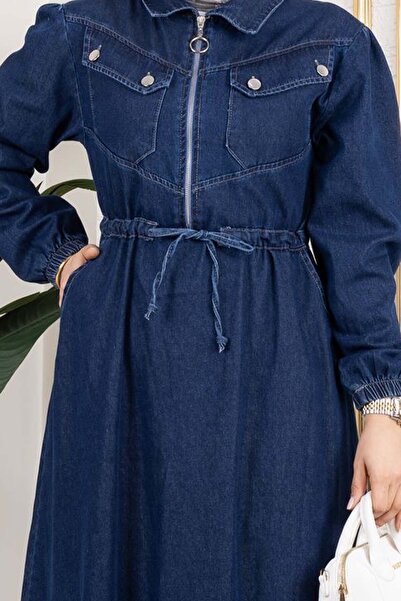 benguen Синя сукня з кишенями та шнурівкою на талії 6116