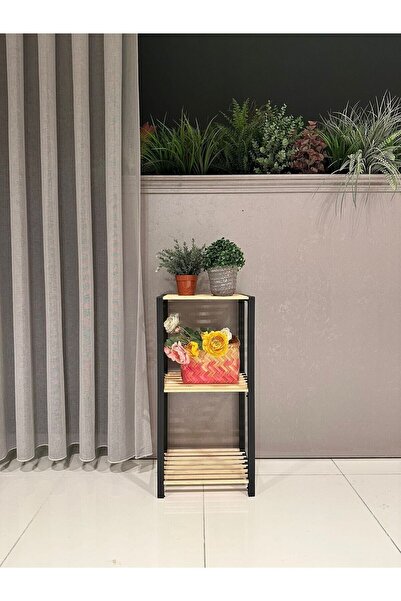 Trendruum Ahşap Çubuklu Siyah Ayakkabılık Ve Çok Amaçlı Raf 7002 Siyah-ahşap