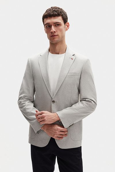 D'S Damat Slim Fit Gray Plain Linen Blended Fabric Jacket