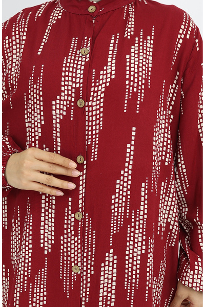 sefamerve Viskon Kumaş Boydan Düğmeli Elbise 0049-01 Bordo