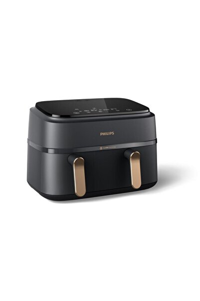 Philips Friteuza cu aer cald dubla Philips NA352/00, 2750 W, 9 l, 1.5 kg, Control tactil (Negru/Auriu)