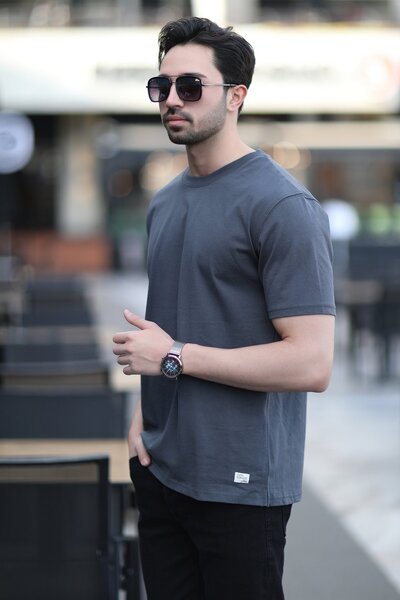 JB John Borners Мъжка памучна тениска с кръгло деколте, антрацит - 5446