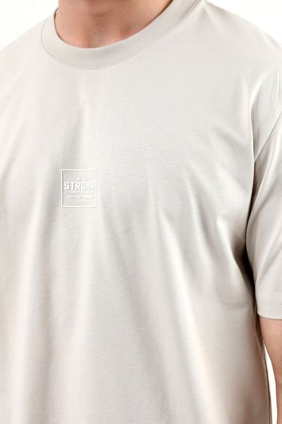 JB John Borners Ανδρικό μπλουζάκι με λαιμόκοψη με στάμπα από βαμβακερό μπεζ - 2271-3