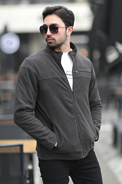 JB John Borners Men's Full Zippered Pocket Detailed Stand Collar Fleece Anthracite - 6054