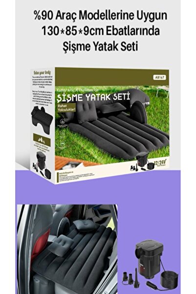 Carub Şişme Araba ve Kamp Yatağı |Şişme Yatak Seti Yastıklı Pompalı Araç Seya...
