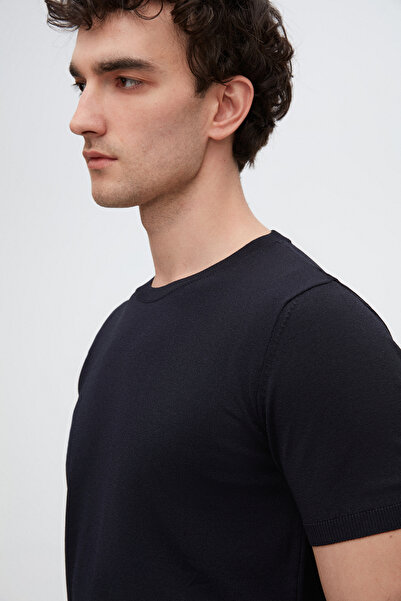 Twn Slim Fit Navy Blue Summer Rayon Knitwear T-Shirt