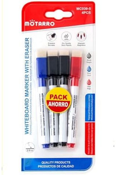 MOTARRO Whiteboard Marker with Eraser Quick-Dry Ink Ideal for Office, School (Blue, Red, Black)