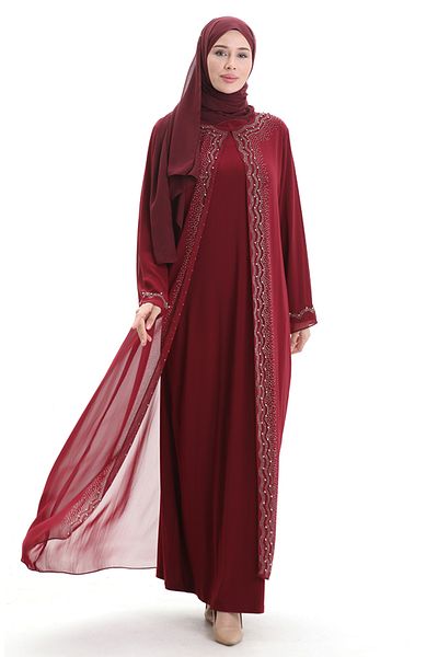 sefamerve Φόρεμα σιφόν Abaya μεγάλου μεγέθους 6163-02 Βουργουνδία