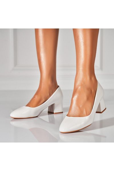 Joana Women's White Heeled Shoes Made of Lacquered Ecological Leather Beyla