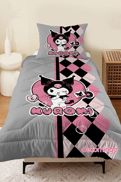 dekomingo Triangle Gray Kuromi Quilt Set