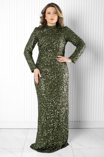 Modaviki Sequin Sequin Evening Dress Khaki Mda2539