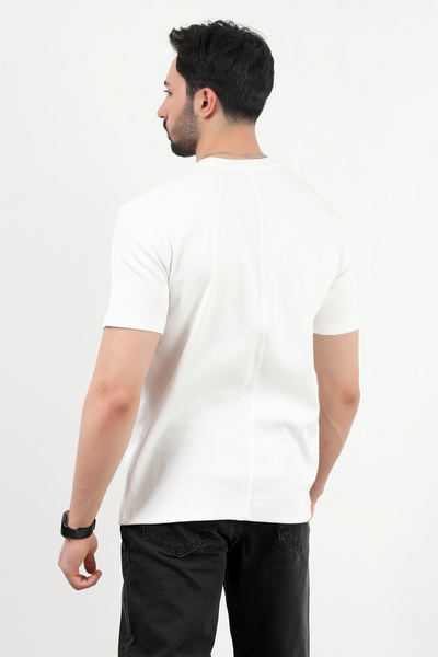 JB John Borners Ανδρικό μπλουζάκι με λαιμόκοψη καμισόλα βαμβακερό λευκό - 25Y 2936