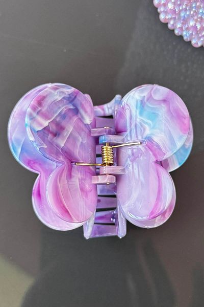 TAKIŞTIR Cataramă cu zăvor din os cu model de marmură în formă de fluture de culoare violet