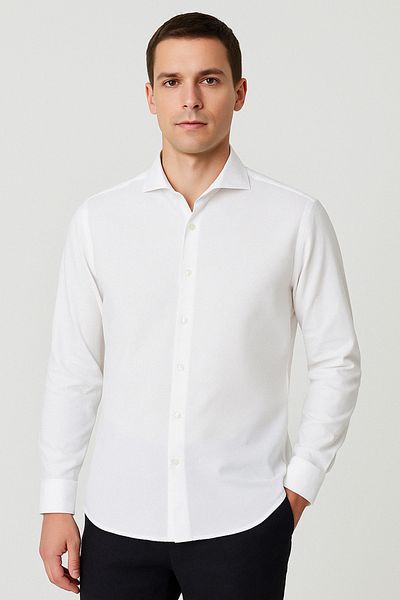 D'S Damat White Slim Fit - Εύκολο σιδέρωμα, μακρυμάνικο Dobby, αναπνεύσιμο για όλες τις εποχές