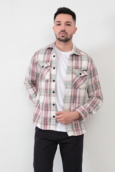 JB John Borners Ανδρικό πουκάμισο ξυλοκόπος ανθρακί-γκρι καρό μαύρη γραμμή με λεπτομέρεια διπλή τσέπη μακρυμάνικο βαμβακερό - 16423