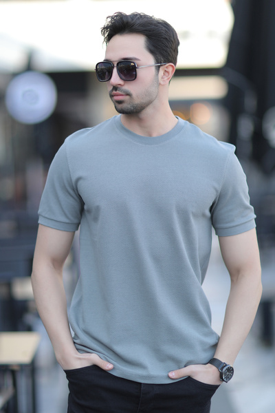 JB John Borners Ανδρικό μπλουζάκι με λαιμόκοψη από βαμβακερό υπαίθριο χακί - 2639