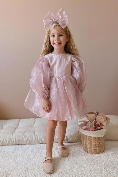 Le Mabelle Μακρυμάνικο Organza Girls' Party Dress - Φασκόμηλο