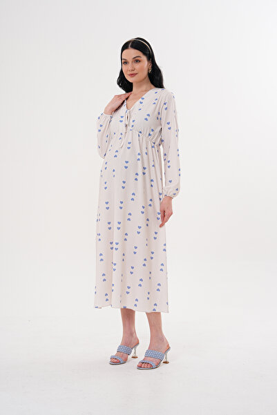 Miss Dünya Lissa Pregnant and Maternity V-Neck Long Sleeve Woven Fabric Dress