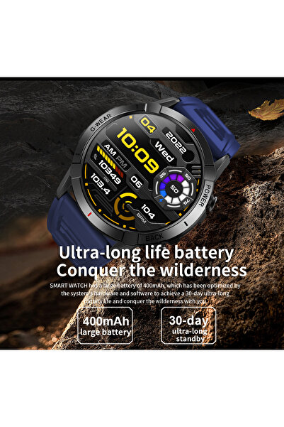 BLEKSY Ceas inteligent robust, AMOLED de 36 mm, ecran tactil complet, apel Bluetooth, carcasă metalică, difuzor, albastru