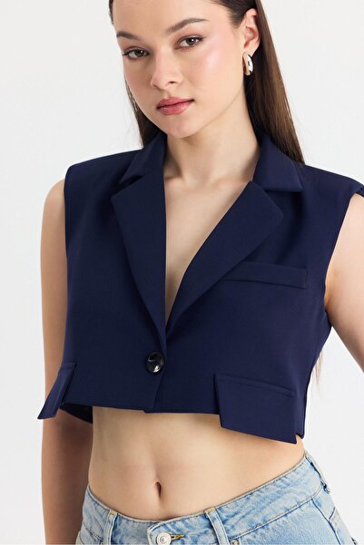 Rays Laci Crop Padded Single Button Pocket Detail Vest 6929