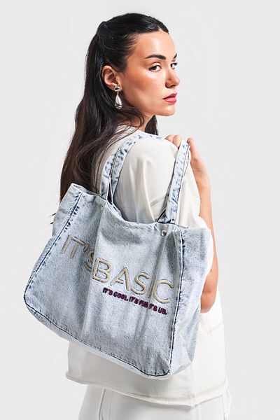 its basic Blugi de zăpadă brodat de culoare până la umăr geantă din denim brodat de zăpadă-SSTD