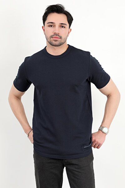 JB John Borners Ανδρικό μπλουζάκι με λαιμόκοψη από 100% βαμβάκι Navy Blue - 25Y 2923