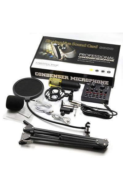 sharpdo Podcast Equipment Bundle BM-800 Mic Kit with Live Sound Card Adjustable Mic Suspension Scissor Arm