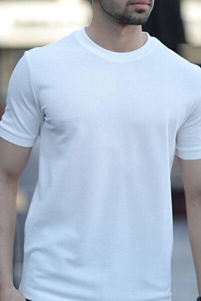 JB John Borners Мъжка тениска с кръгло деколте от текстуриран памук, бяла - 2639