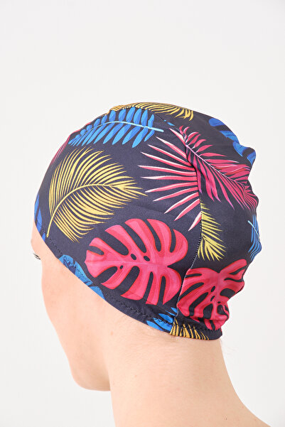 vawensea Likralı Bez Yüzücü Deniz Havuz Bonesi 4501 Lacivert Yaprak