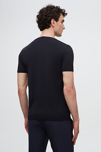 Twn Slim Fit Navy Blue Summer Rayon Knitwear T-Shirt