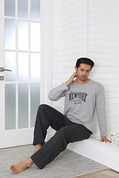 CALİA Férfi pamut hosszú ujjú pizsama szett szezonális termék