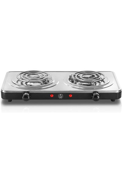 ALSAIF Double Electric Stove Stainless Steel, 2000w, Adjustable Temperature, Overheat Protection, Black, E0