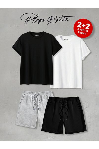 Plaza Butik Men's 4-Piece Suit Advantageous (2 Shorts - 2 Oversize T-Shirts)