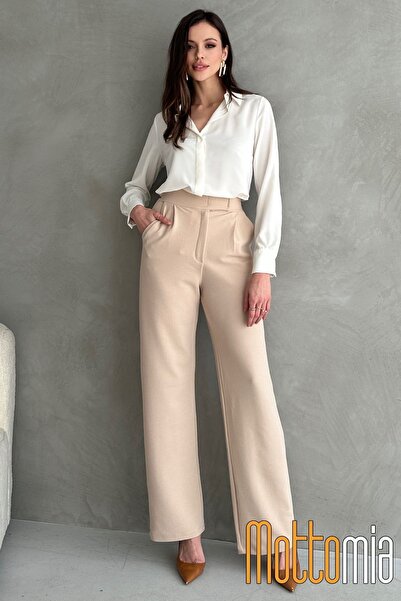 mottomia Γυναικείο παντελόνι Palazzo με κούμπωμα με ψηλόμεσο - Χρώμα, κομψό και άνετο κούρεμα