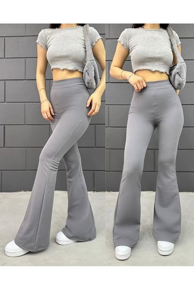 HZL Women's Flared Crepe High Waist Lycra Leggings Trousers
