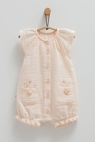 Caramell Baby Girl Jumpsuit 100% Cotton Muslin Fabric with Flower Detail 2025 New Season