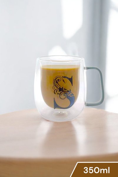 Kitchen Way Double Wall Borosilicate 350ml Lettered Glass Mug Cup Kw-884